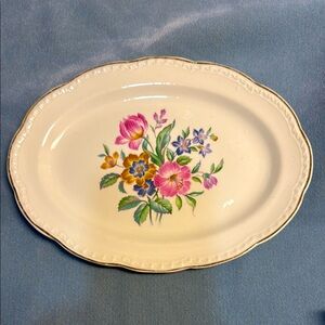 Stetson 22 KT Gold Trim 1920’s antique Oval Floral Cream Platter